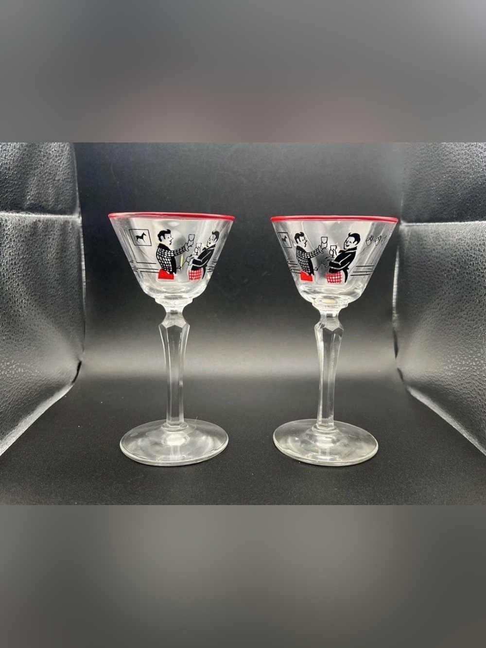 VTG Libbey Cocktail Glasses Pickwick Dickens Merrymakers MCM Equestrian Bareware